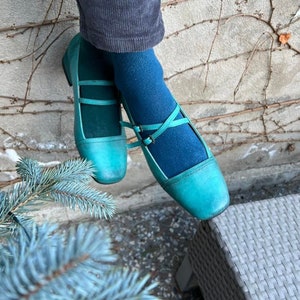 Shoes, Women, Leather, Emerald  Shoes, Handmade