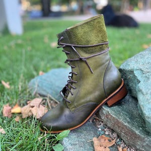Botas de couro verde, botas feitas à mão, botas verdes com cadarço femininas, botas, botas vintage, botas de couro femininas, botas verdes antigas imagem 5
