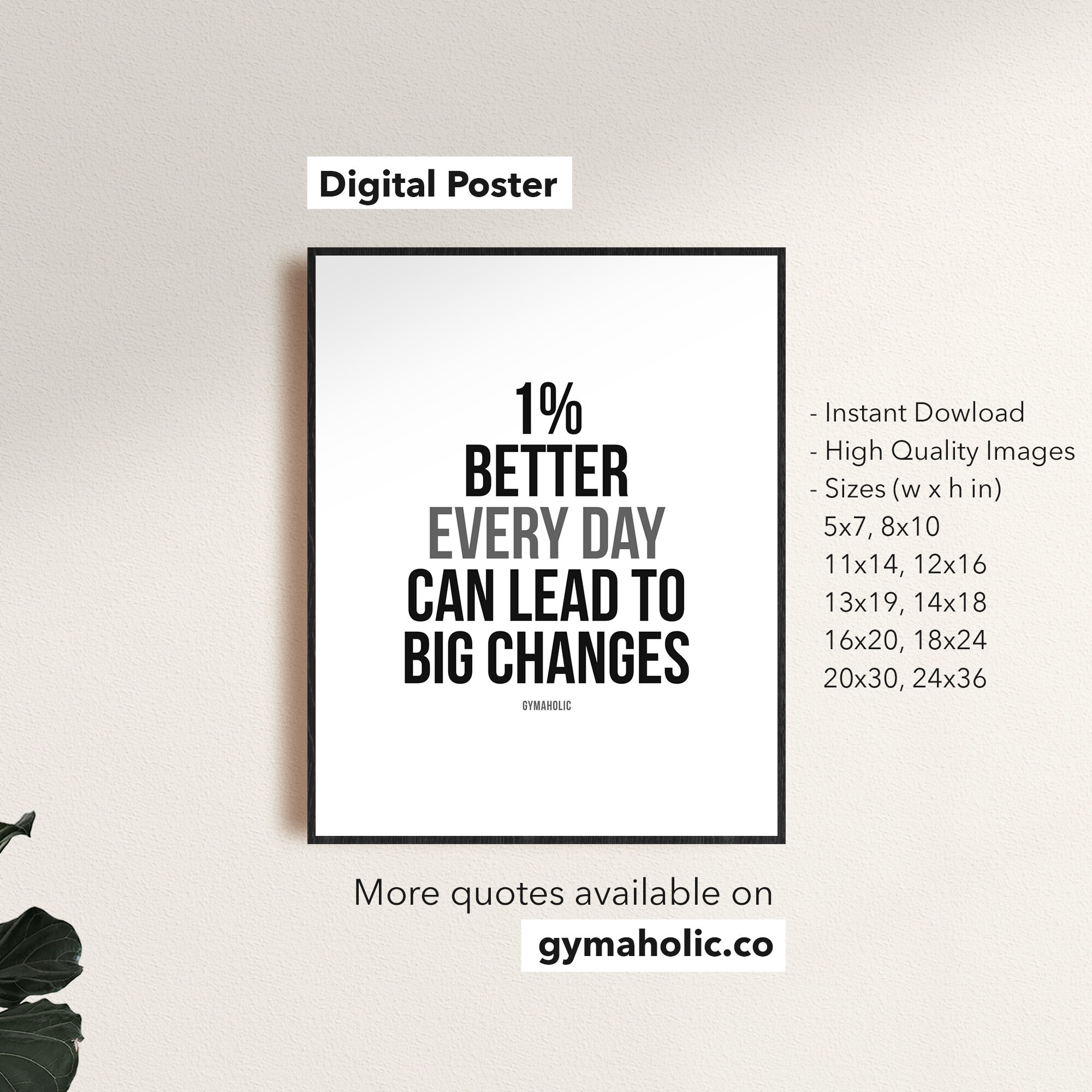 Motivational Quote Print, 1% Every Day, Gym Fitness Art (digital 