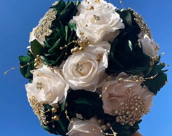 Emerald Green and Ivory Quinceañera Bouquet