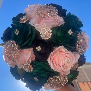 Emerald Green Blush Pink Black Quinceanera Bouquet