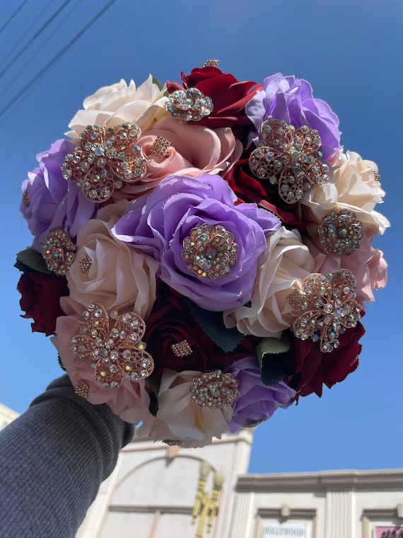 Lilac Pink Burgundy Quinceañera Bouquet