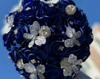 Royal Blue with Butterflies Quinceañera Bouquet