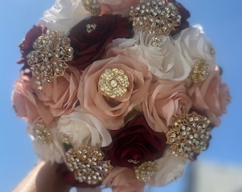 Burgundy Rose Gold Quinceañera bouquet