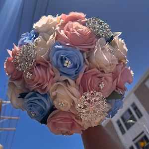 Bahama Blue Blush Pink and Ivory Quinceañera Bouquet