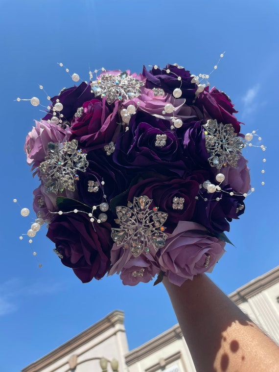 Elegant Purple and Silver Floral Bouquet Quinceañera Lilac Quinceañera Bouquet, Butterfly Theme, Lilac Quince  main image 2