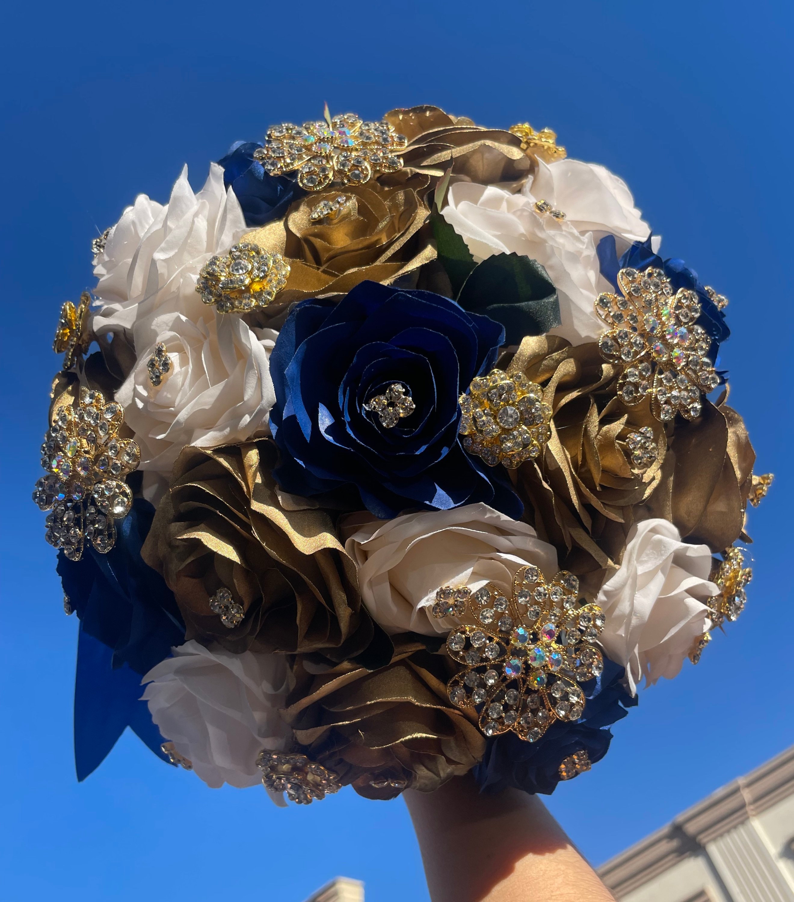 Royal Blue Quinceañera Bouquet, Gold Butterfly Theme, Royal Blue