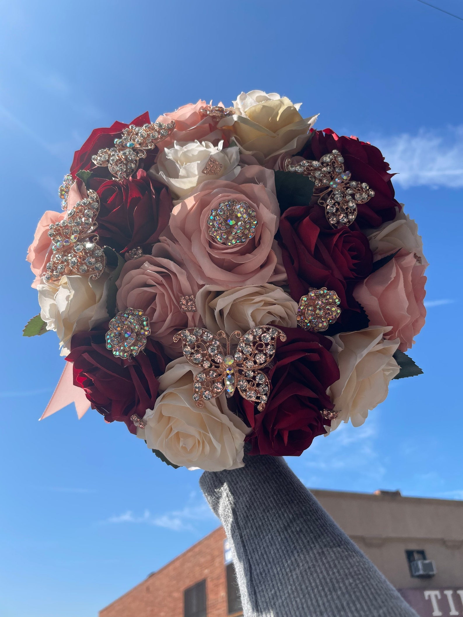 Burgundy Rose Gold Quinceañera Bouquet Etsy