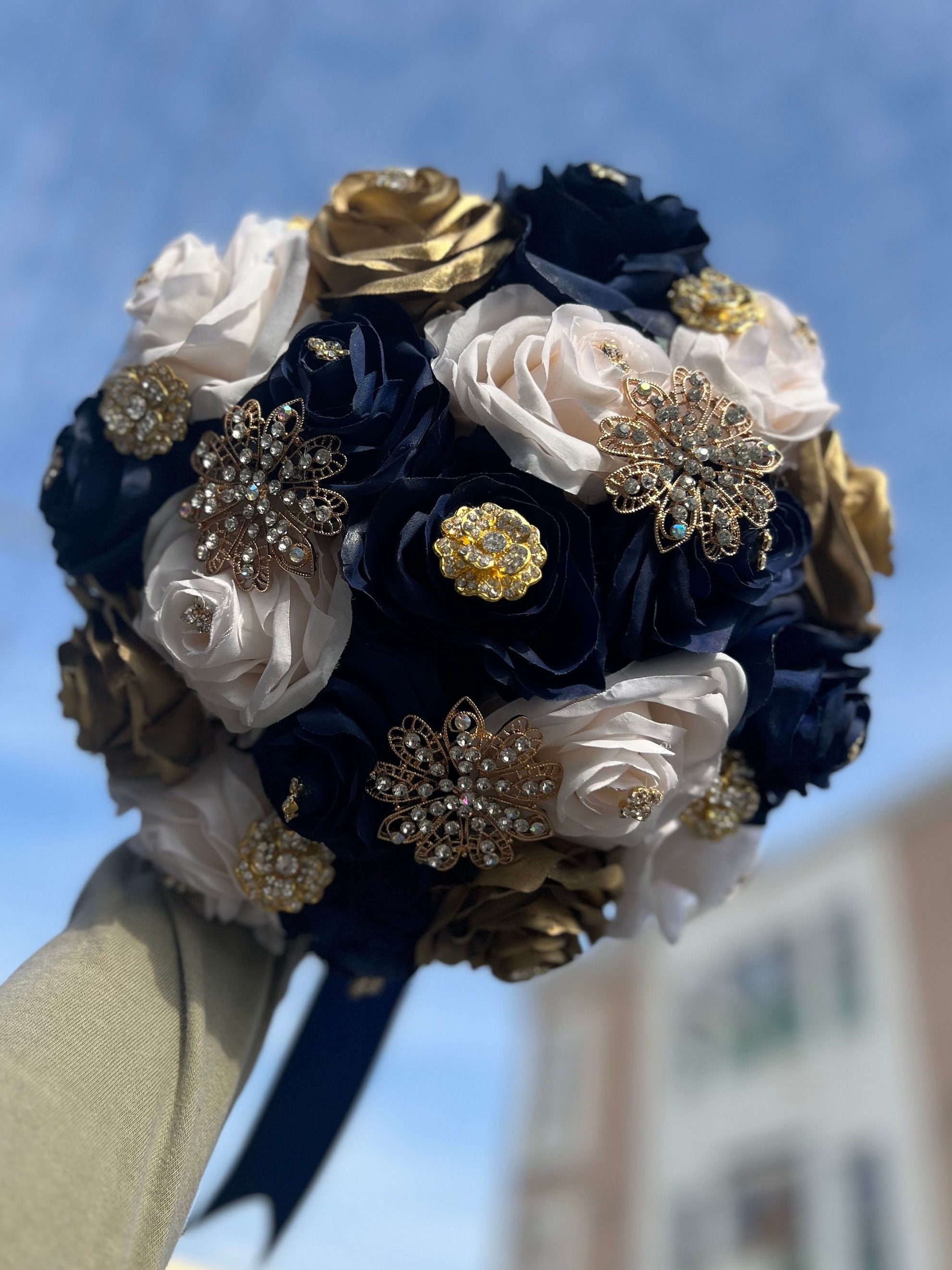 Navy Blue Gold and Ivory Quinceañera Bouquet