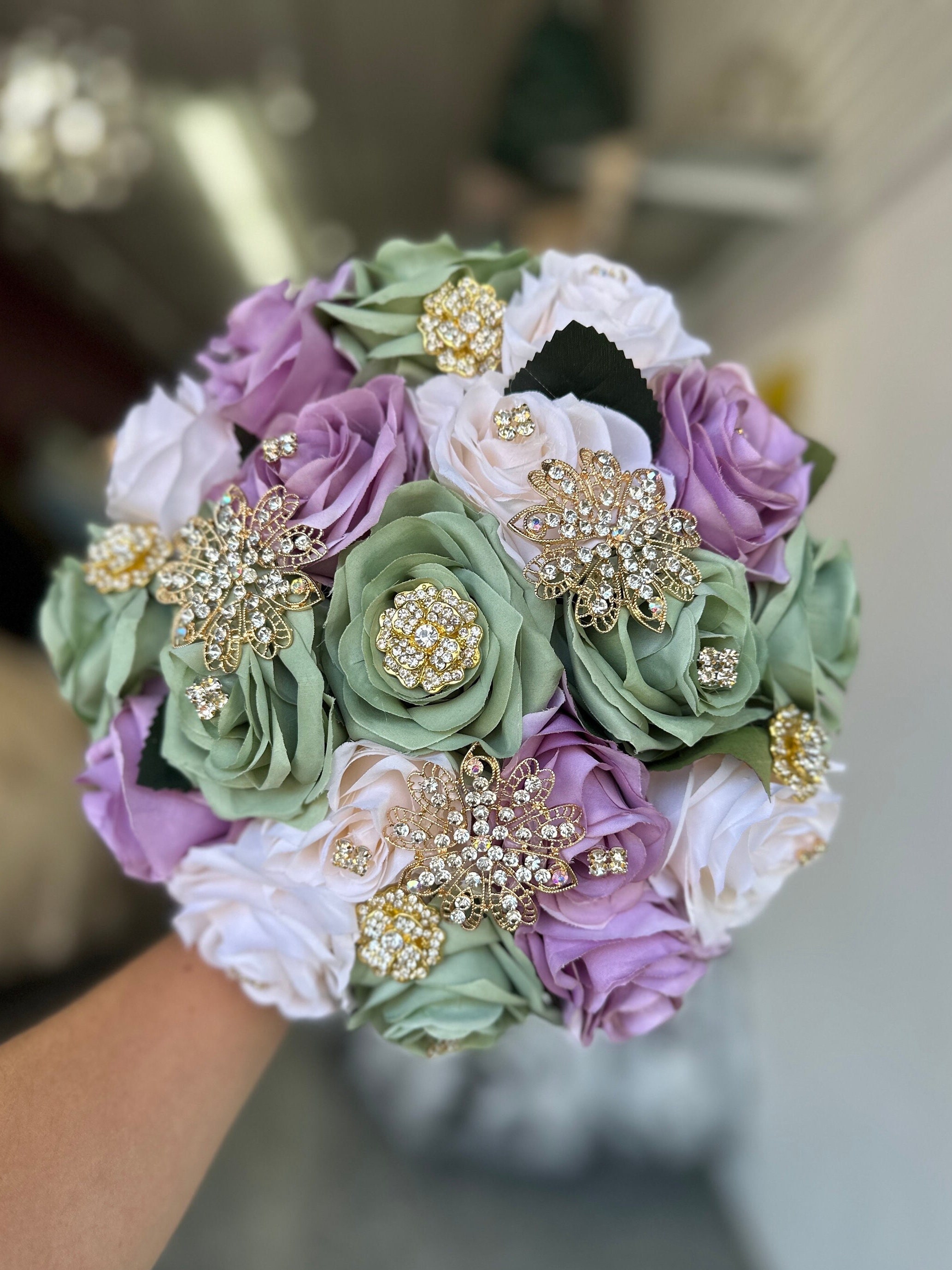 Sage Green lilac and Ivory Quinceanera Bouquet