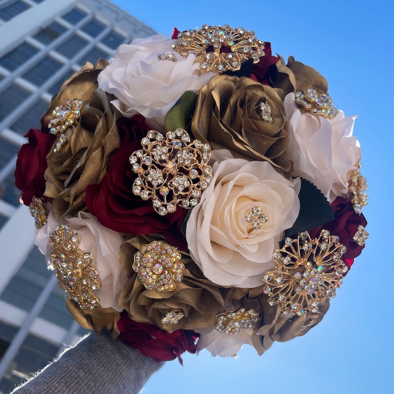 Burgundy Gold Ivory Quinceañera Bouquet