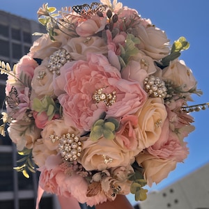 Blush Pink and Ivory Garden Themed Quinceanera Bouquet