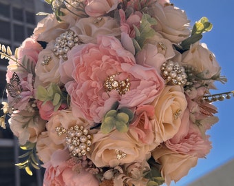 Blush Pink and Ivory Garden Themed Quinceanera Bouquet