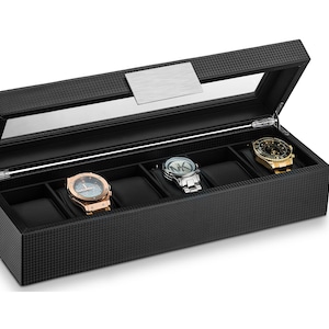 Personalized Watch Box for Men, 6 Slot, Monogrammed Watch Case, Watch Box for him, Gifts for him, Engraved Glass Lid or Metal Plate, Black