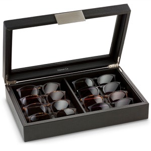 Personalized Sunglasses Organizer Box - 8 Slot Sunglass Case, Monogrammed Holder, for him, Gifts for him, Engraved on Glass or Plate, Black