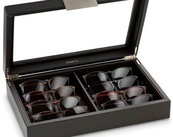 Personalized Sunglasses Organizer Box - 8 Slot Sunglass Case, Monogrammed Holder, for him, Gifts for him, Engraved on Glass or Plate, Black
