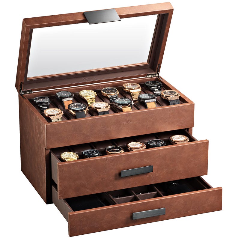 Personalized Watch Box With Valet Drawer for Men - 24 Slot Watch Case ...