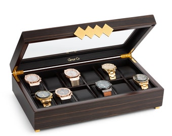 Personalized Wooden Watch Box for Men, 12 Slot, Monogrammed Watch Case, Wood Watch Box for him, Gifts for him, Engraved Glass, 12 watches