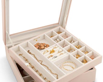 Personalized Jewelry Box , Custom Leather Jewelry Case,  Engrave Glass , Sand, Jewelry Organizer gift for Women, teens, girls , Bridesmaids