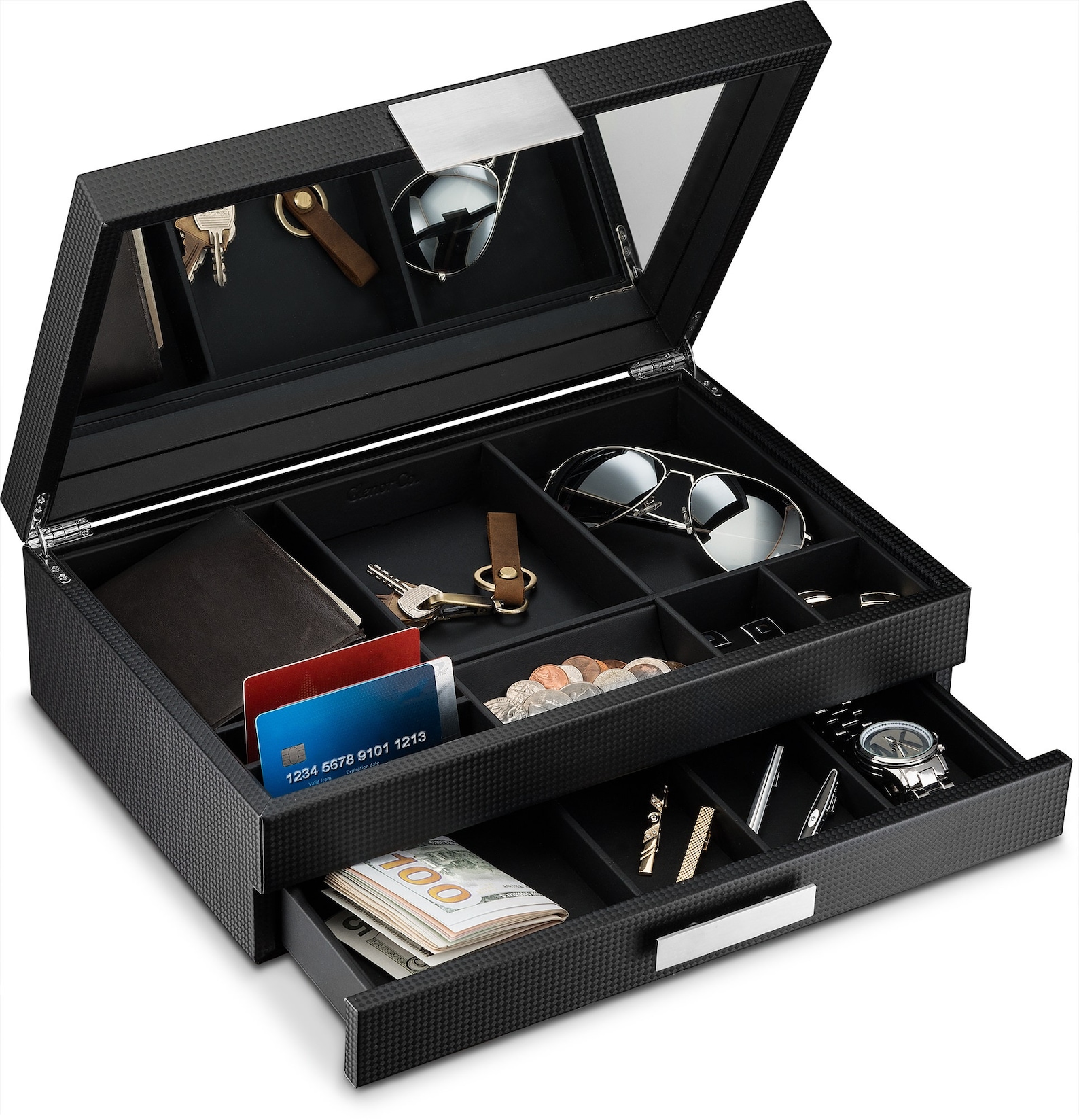 Personalized Valet/dresser Organizer With Drawer for Men, 12 Slot ...
