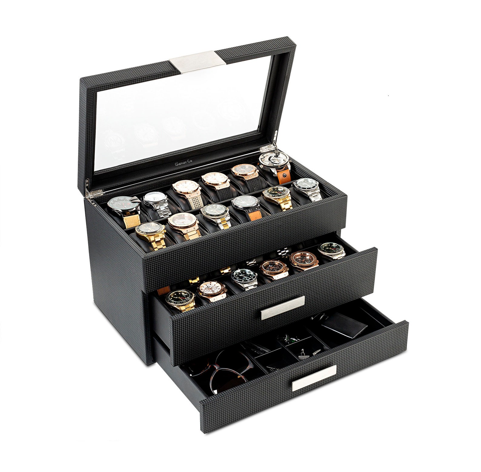 Personalized Watch Box With Valet Drawer for Men 24 Slot Etsy