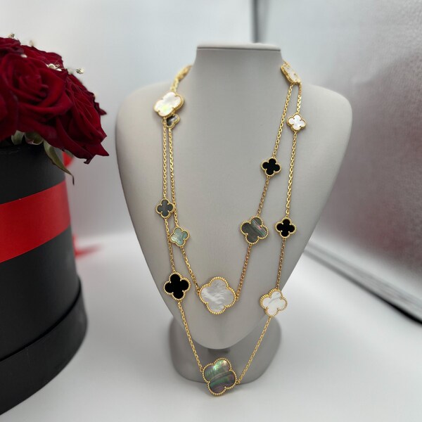 White Mother of Pearl Clover Necklace Etsy