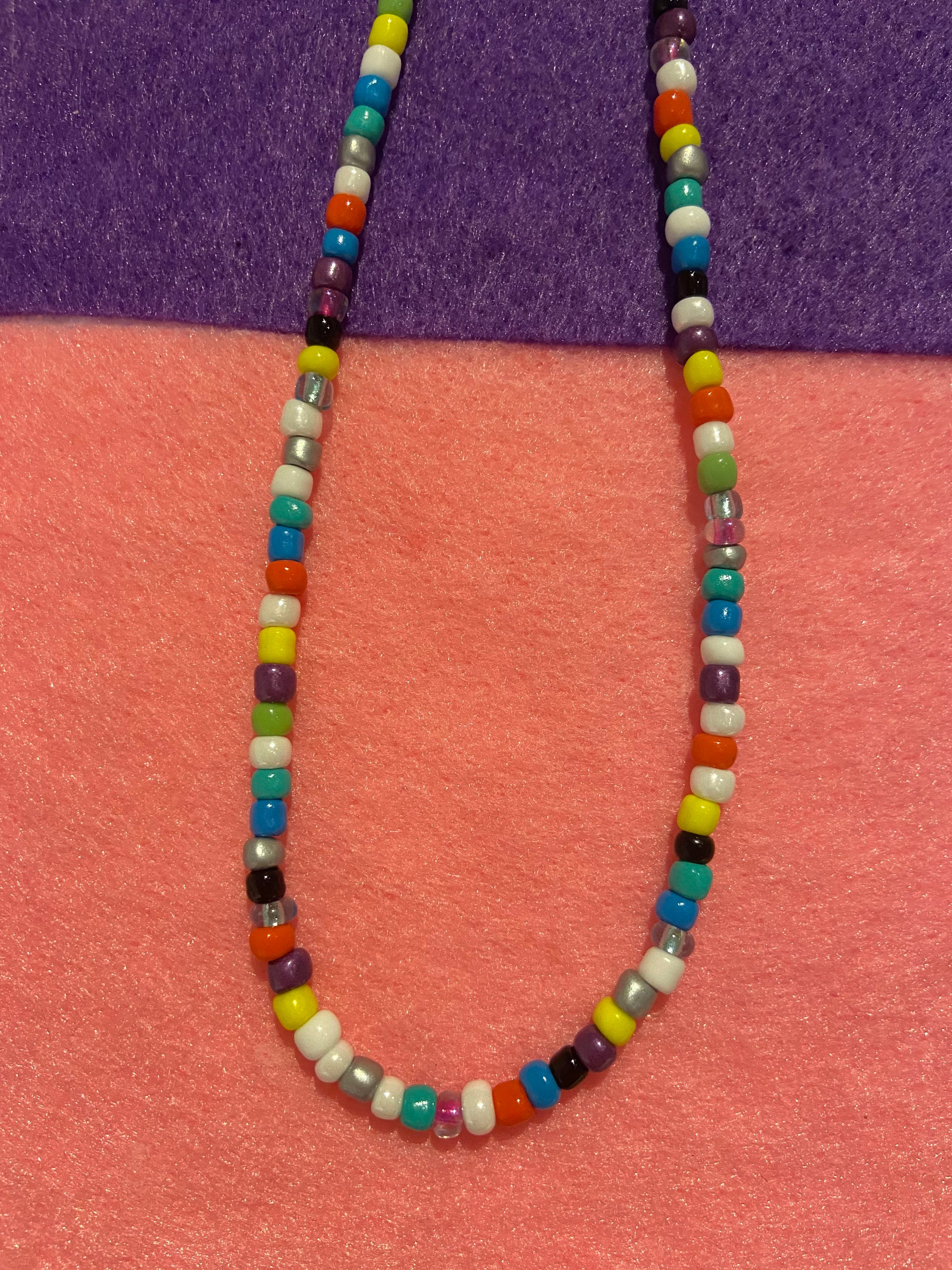 MultiColour Seed Bead Necklace String Rainbow Necklace Etsy