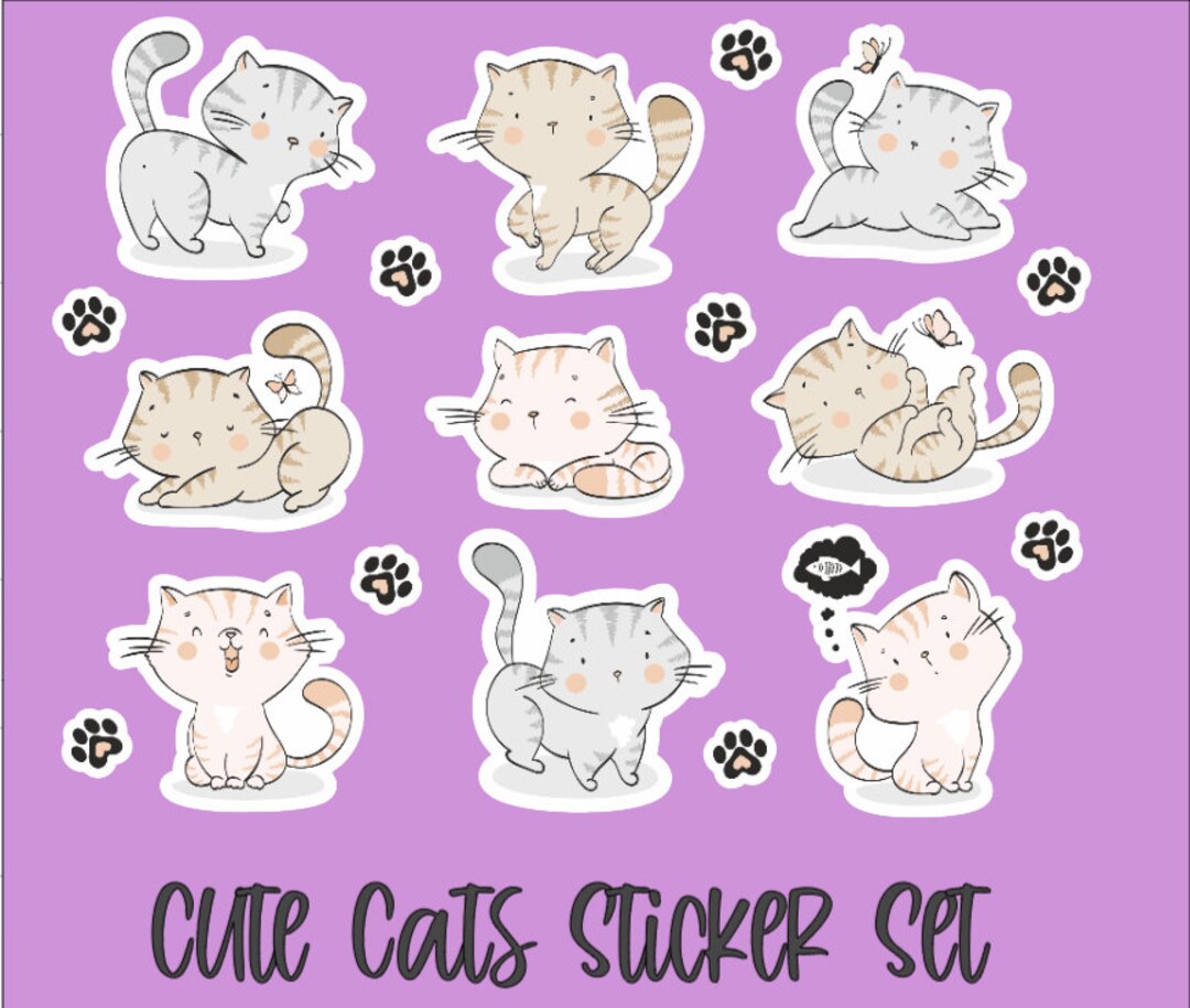 Cute Kitty Cat Sticker Labels – Feline Pet Paw Print Kids Birthday