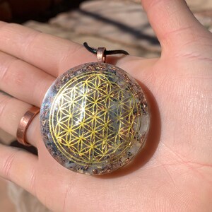 EMF Sheild Flower of life Necklace Moonstone Protection Orgonite