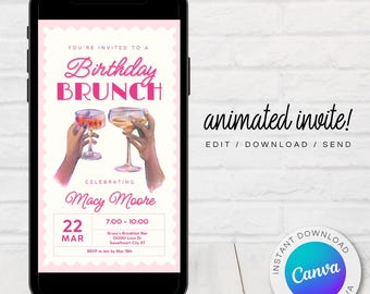 Digital Geburtstagsbrunch-Einladung: Animierte Mimosa Party Invite (Canva)