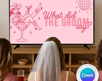 Bachelorette Drinking Game “What Did the Groom Say?” | Rodeo Let&#39;s Go Girls Western Nashville Austin | Editable Canva Party Template
