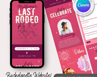 Plantilla de sitio web para el itinerario de despedida de soltera de Last Rodeo: Nashville, Austin (Canva)