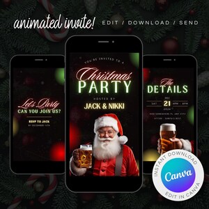 Digitales WEIHNACHTEN Party Einladung Nikolaus Beer | Lustige trendige Ecard | Animiertes Party-Video einladen |  eCard bearbeitbare DIY Vorlage Canva