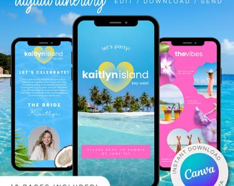 Bachelorette Island Itinerary Template – Editable Weekend Planner, Tropical Bachelorette Invite, Mobile Phone Digital Download, Canva