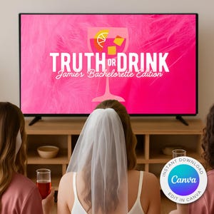 Pink Bachelorette Party TRUTH or DRINK Game Editable Canva Presentation Bachelorette Trivia Game | Margs & Matrimony | Bikinis and Martinis