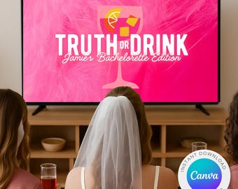 Pink Bachelorette Party TRUTH or DRINK Game Editable Canva Presentation Bachelorette Trivia Game | Margs & Matrimony | Bikinis and Martinis