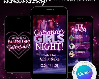 Galentine's Girls Night Invitation: Animated Mobile Template (Digital Download)