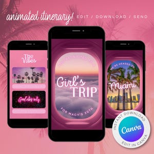 GIRLS TRIP Birthday Itinerary | Itinerary Template | Birthday Weekend Invite Travel Itinerary | Bachelorette | Canva Mobile Digital Schedule