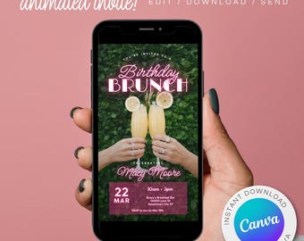 Animierte Geburtstags-Brunch-Einladung: Mimosa Leuchtreklame (Canva Template)