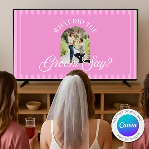 Bachelorette Game “What Did the Groom Say?” | Pink Classy Preppy Beach Theme | Editable Canva Party Template CC44