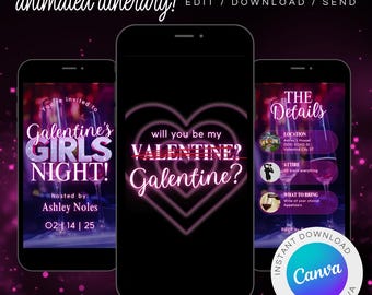 Animated Galentine's Party Invitation: Wine Night, Girls Night (Digital Template)