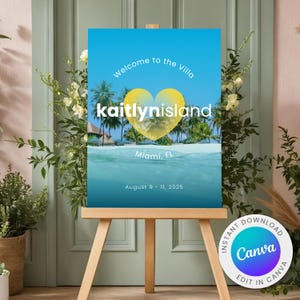 Bachelorette Welcome Sign Template | Tropical Island Theme Bach | Editable Canva Party Template IS45