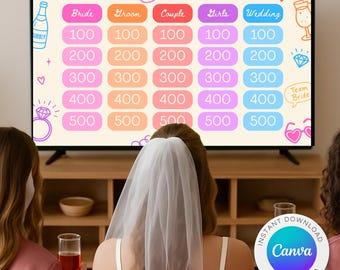 Juego de despedida de soltera: concurso de preguntas editable - Plantilla de Canva (descarga digital)