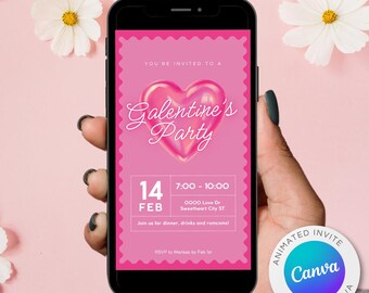 Geanimeerde Galentine's Day-feestuitnodiging: Blush Pink Evite (digitale download)