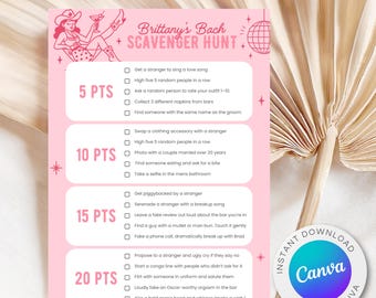 Scavenger Hunt Bachelorette Template 5x7 | Western Rodeo Let's Go Girls Theme | Nashville Austin Bachelorette WE22