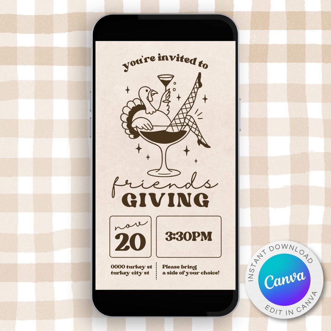 Friendsgiving Invitation Template | Editable Canva Invite | Funny ...