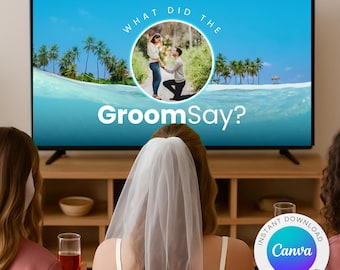 Bachelorette Drinking Game “What Did the Groom Say?” | Tropical Island Theme Bach | Editable Canva Party Template IS45