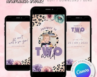Wilde Geburtstagseinladung: Safari Gepard Print, animierte E-Card (DIY Canva Template)