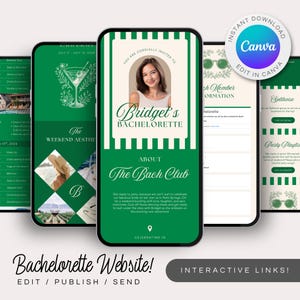 Country Club Elegant Preppy Aesthetic Green Bachelorette Itinerary Invitation Web Template, Trendy It Girl Bach Itinerary Classic RSVP CC44