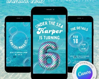 Mermaid 6th Birthday Animated Invitation: Under The Sea Mobile Video (Digital Download)